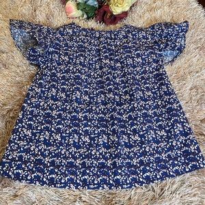 Crewcut Navy Blue with Red and White Flowers with Fluttered Sleeve.  Size 4